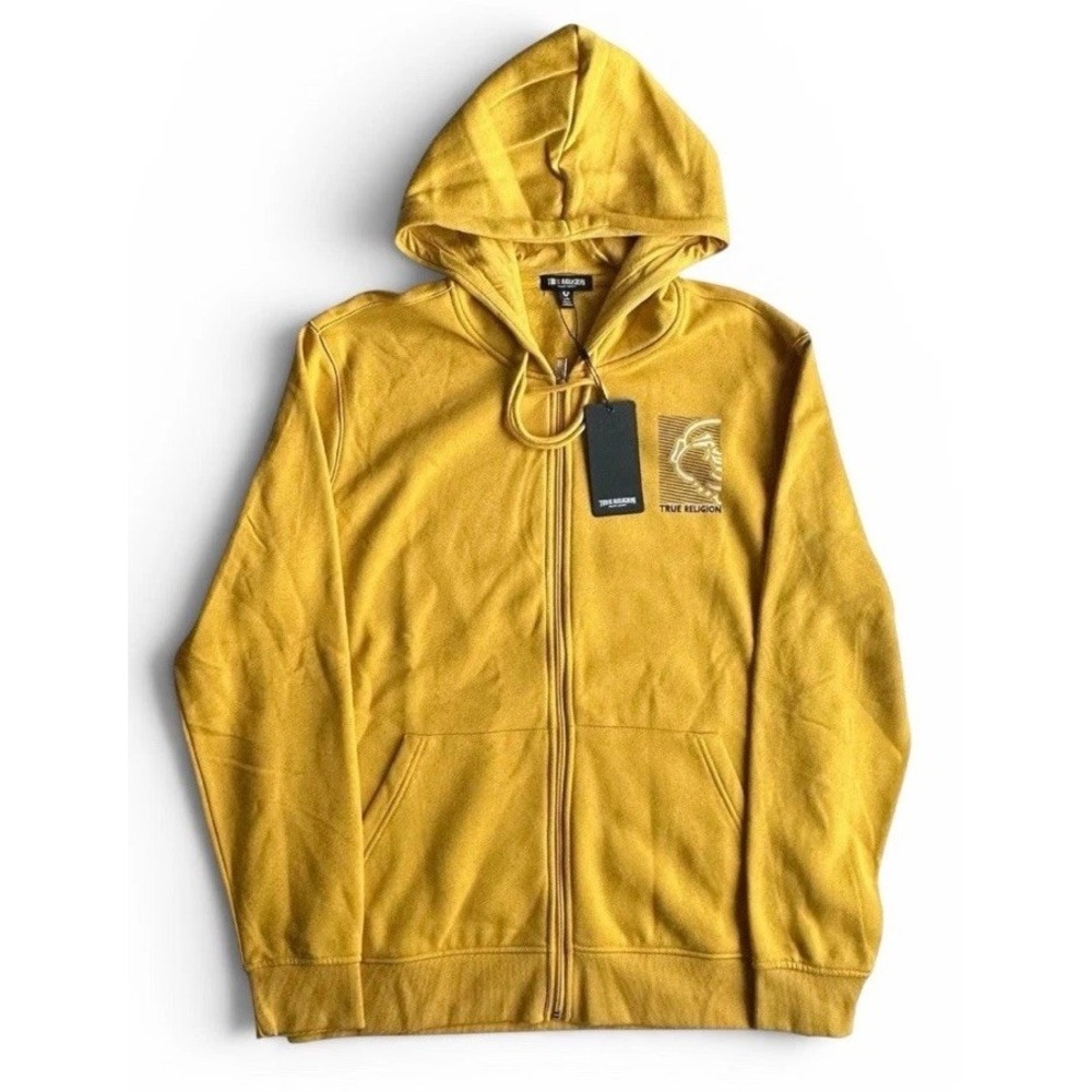 True Religion Buddha Yellow Full Zip Hoodie Sweatshirt Men's Size Large L Y2K